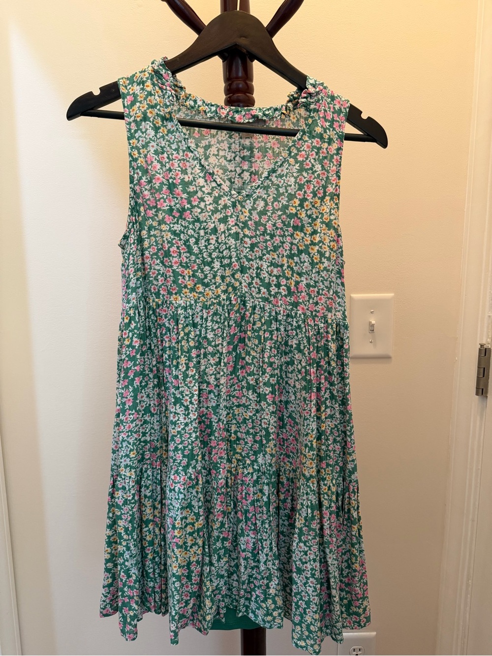 Wonderly Green Floral Midi Dress with Pink & Yellow Blossoms